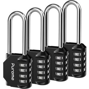 Puroma 4 Pack 2.6 Inch Long Shackle Combination Lock 4 Digit Outdoor Waterproof Padlock for School Gym Locker, Sports Locker, Fence, Gate, Toolbox, Case, Hasp Storage (Black)