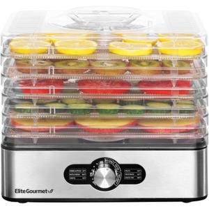 Elite Gourmet EFD3321X Food Dehydrator, Stainless Steel Trays Adjustable Temperature Controls, Jerky, Herbs, Fruit, Veggies, Dried Snacks, Stainless Steel
