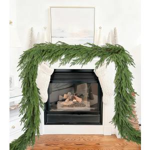 Lvydec Christmas Norfolk Pine Garlands, Real Touch Artificial Pine Garlands Greenery Faux Cedar Garland for Mantle Table Holiday Fireplace Winter Decor (Light Green, 6ft)