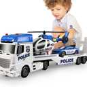 Dwi Dowellin Toddler Boy Toys for 3 4 5 6 Year Old, 25" Semi Truck Toy with Racing Car and Helicopter  Police Toys,Birthday Gifts for Kids Child 2 3 4 5 6 Years Old