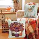 Fall Pillow Covers 18 x 18 Inch Set of 4 Thankful Grateful Blessed Harvest Floral Decorations Double-Sided Print Cushion Cases for Home Dcor (Orange and Blue)