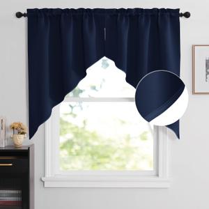 NICETOWN Valances and Tiers for Bathroom, Kitchen Farmhouse Style Short Curtain Shade Privacy Room Darkening Window Dressing Casual Weave Curtain Drapes, 2 Panels, W36 x L45, Navy