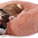 Calming Donut Dogs Beds for Small Dogs Washable,19inch Fluffy Round Puppy Bed for Puppies,Cats & Toy Breeds with Raised Rim,Fits up to 15 lbs Pets,Pink