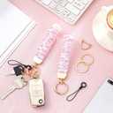 Nosiny 2 Pcs Pink Bow Keychain Wristlet for Women Coquette Scrunchie Key Chain Stretch Car Keyholder Bracelet, Keychain Wristlet for Gym, Shopping & Travel Gifts for Women