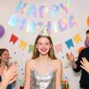 2 x hoyuwak Iridescent Happy Birthday Banners - 5x6 Inch Holographic Party Signs with Aurora, Rainbow, Flame Effects - 3M Adjustable Hanging Rope Kit - Perfect for Birthday Decorations, Photo Backdrops for Women & Men