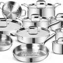 EWFEN Stainless Steel Cookware Set, 3 Ply 17 Piece Stainless Steel Pot and Pan Set, Oven Dishwasher Safe | Induction Compatible Frying Pans, Saucepans, Saute Pan & Stock Pot, PFOA, PTFE & PFOS Free