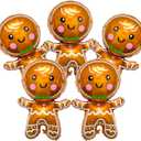5Pcs Gingerbread Balloons - 31.4x20.8 Inch Gingerbreads Foil Balloon for Christmas Party Decorations - Christmas Balloons Gingerbread Party Decorations (Five)