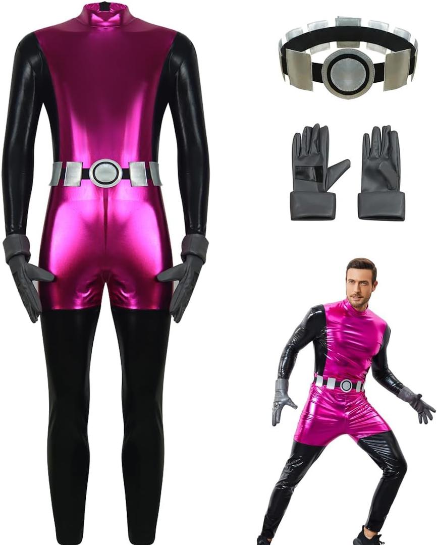 Beast Cosplay Costume Men's Anime Jumpsuit with Belt Gloves Full Sets Halloween Outfits for Adult (Large, Purple)