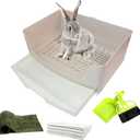 PINVNBY Large Rabbit Litter Box Corner Toilet Box Bigger Pan Pet Potty Trainer with Drawer for Adult Bunny Guinea Pig Chinchilla Ferret Galesaur Hedgehog Small Animals(Brown)
