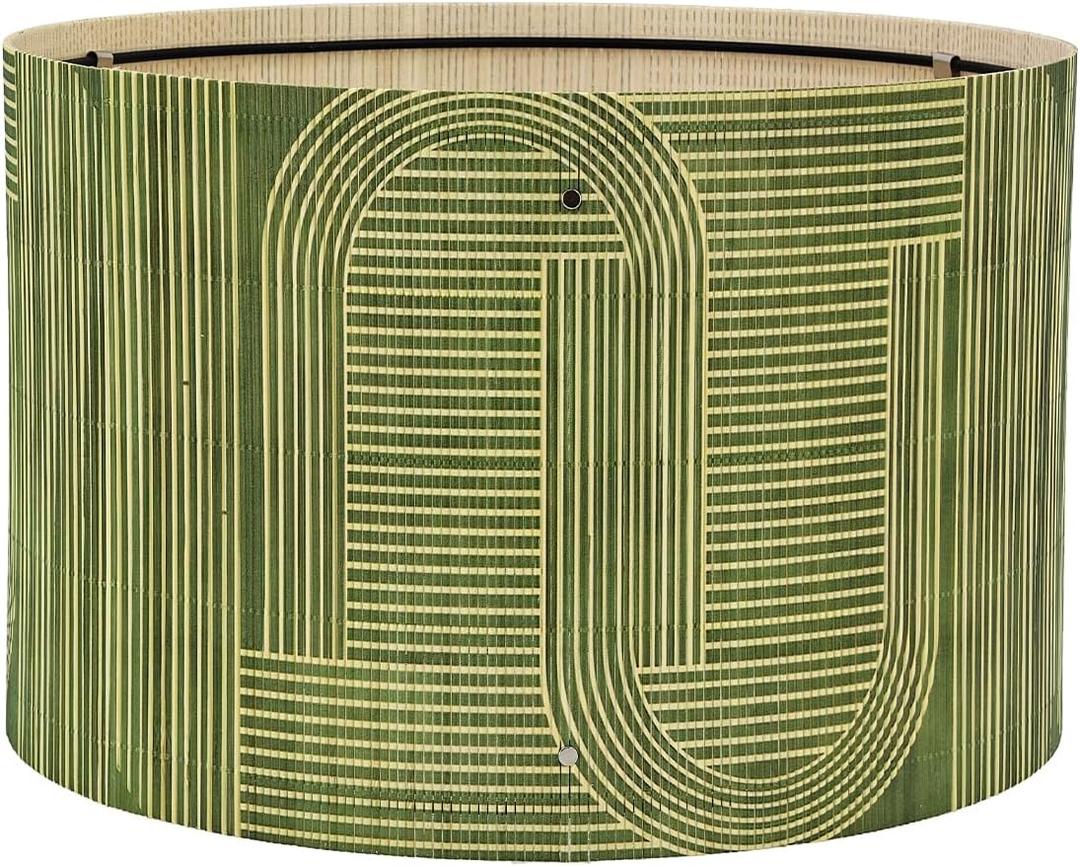 Pendant Lamp Shade, Translucent Bamboo Made, 13.8x9 Inch, Modern Minimalist Style for Living Room, Bedroom (Green Pattern A)