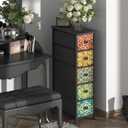 GiftGo Retro Skinny Dresser with Fabric Drawers Thin Slim Boho Mandala Flower Chest of Drawers Narrow Storage Tower for Small Spaces Gaps Bedroom Beautiful Nightstand Living Room Table, 18.9"D x 9.8"W x 34.7"H (5 Drawers), Narrow Mandala