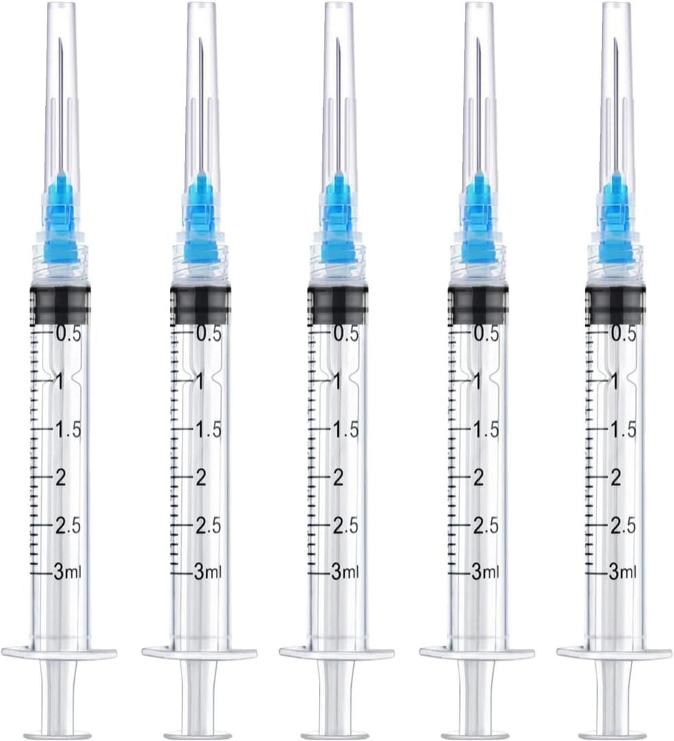 50 Pack 3ml/cc Disposable Luer Lock Lab Syringes with 23Ga 1.0 Inch Needle , Individually Sealed Packed