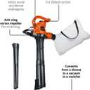 BLACK+DECKER Corded Leaf Blower Leaf Vacuum and Leaf Mulcher 3-in-1, Up to 230 MPH, 12 Amp Handheld Blower and Vacuum Combo (BV3600)