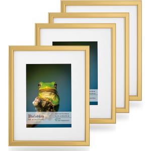 VIOLABBEY 8x10 Picture Frames Set of 4, Fits 5x7 Pictures with Ivory Mat or 8x10 Without Mat, Vertical or Horizontal for Wall or Tabletop Display, Semi Tempered Glass, Light Gold