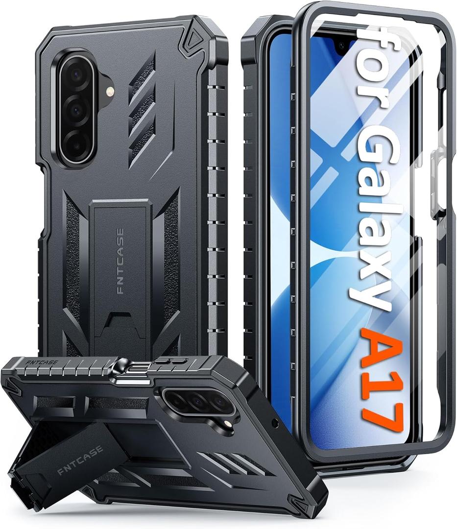 FNTCASE for Galaxy A17-5G Phone Case: for Samsung Galaxy A17 with [Built-in Screen Protector & Kickstand] [Military-Grade Drop Protection] Heavy Duty Protective Shockproof TPU Cell Phone Cover (Black)