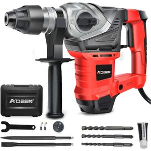 AOBEN Rotary Hammer Drill with Vibration Control and Safety Clutch,13 Amp Heavy Duty 1-1/4 Inch SDS-Plus Demolition Hammer for Concrete-Including 3 Drill Bits,Flat/Point Chisels.