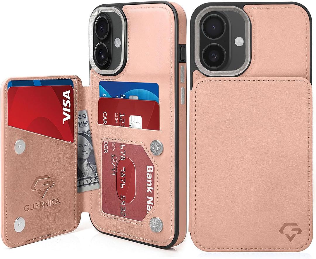 GUERNICA for iPhone 16 Wallet Case with RFID Blocking Card Holder for Women Men, Kickstand Shockproof Phone Case for iPhone 16(6.1"),Rose Gold