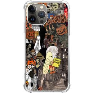 BESUC WICH Spooky Nightfall Collage Phone Case Compatible with iPhone 14 Pro, Spooky Pumpkin Ghost Collage Case for Girls Boys Women Men, Trendy TPU Bumper Cover for iPhone 14 Pro