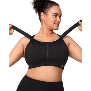 Zip Front Adjustable High Impact Sports Bras for Women Large Breasts Full Coverage Workout Running Removable Pads, XLarge