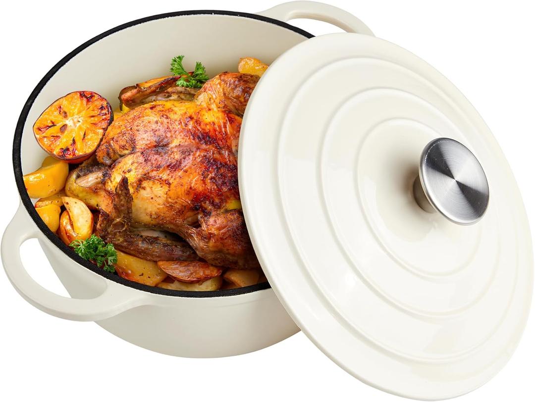 3 Quart Dutch Oven Enameled Cast Iron with Lid - Big Dual Handles - Oven Safe up to 500F - Classic Round Pot for Versatile Cooking Cream