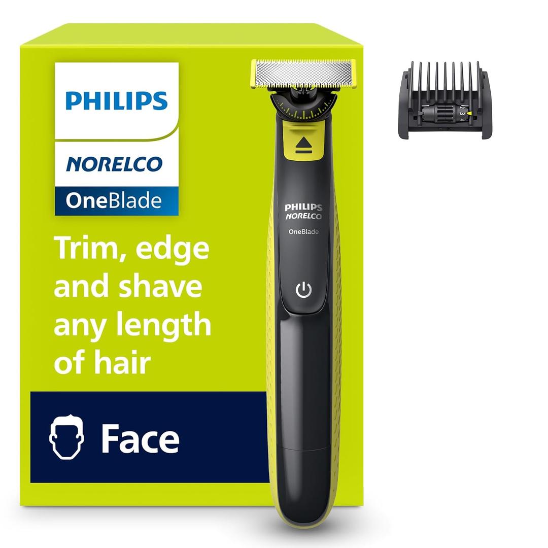Philips Norelco One 360 Hybrid Face, Electric Beard Trimmer and Shaver, with 360 Technology, 1x 360 for Face, 5in1 Adjustable Comb, Model QP2724/90 (Black & Lime Green)