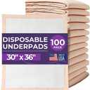 Premium Disposable Chucks Underpads 100 Count, 30" x 36" - Highly Absorbent Bed Pads for Incontinence and Senior Care - Peach Color - Leak Proof Protection - Bulk Case Pack (30x36 Inch (Pack of 100))