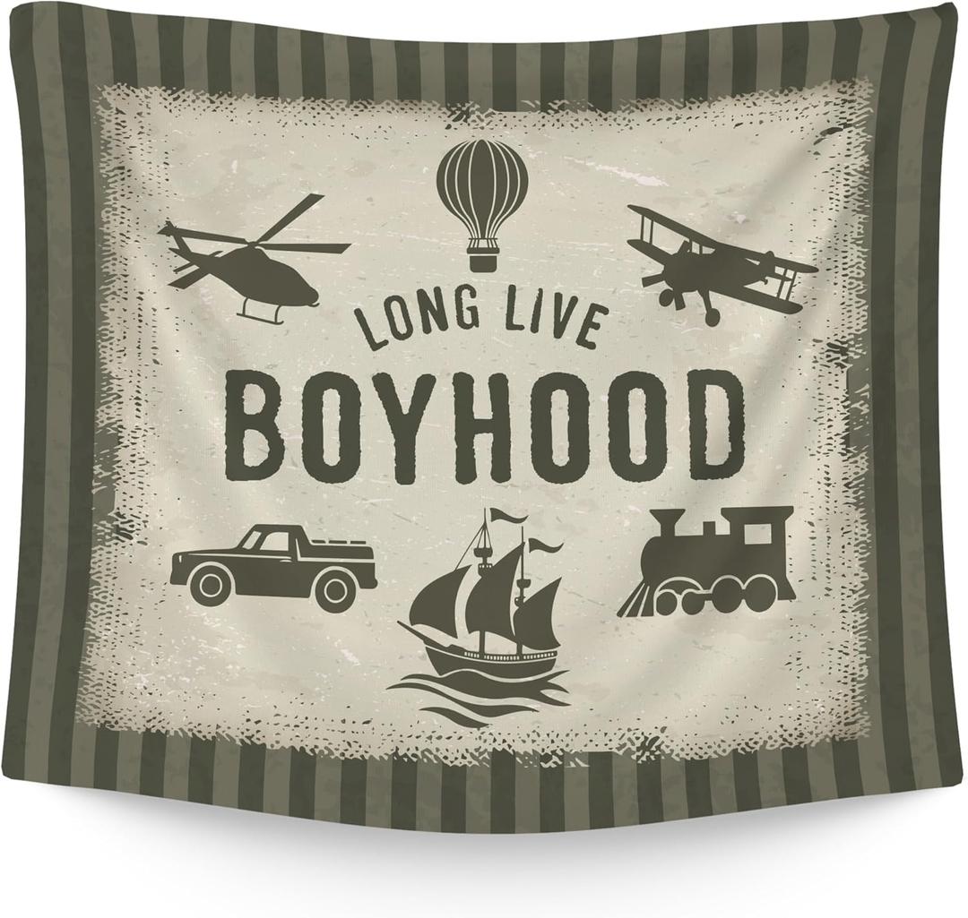 WAITPI Long Live Boyhood Cars Transport Vehicle Boat Plane Hanging Wall Tapestry for Boys Kids Room, Vintage Green Retro Wall Tapestries Decor for Toddler Room Dorm Playroom Nursery Classroom 50x60in (traffic)