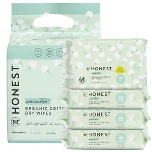 The Honest Company 100% Pure Organic Cotton Dry Wipes Multi-Use Disposable Facial Cloths and Baby Hypoallergenic Gentle on Skin 192 Count Pack of 2
