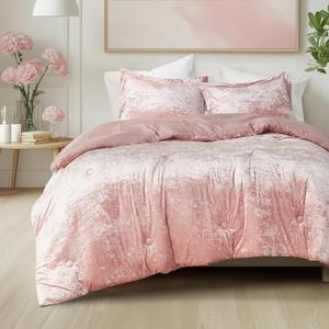 Comfort Spaces Juliette Luxe Comforter Set Velvet Lush with Soft Brushed Microfiber Reverse, All Season Cozy Velvet Bedding Sets, Fluffy Comforter Bed Set, Matching Sham, Blush Full/Queen 3 Piece