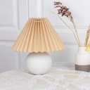 Korean Pleated Table Lamp Ins DIY Ceramic Table Lamps for Living Room Home Deco Cute Lamp with Tricolor Led Bulb Beside Lamp (White and Brown)