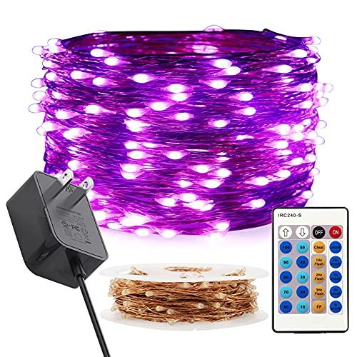 RUICHEN Dimmable String Lights Plug in 66 Ft 200 LED Copper Wire Fairy Lights with Remote, Purple