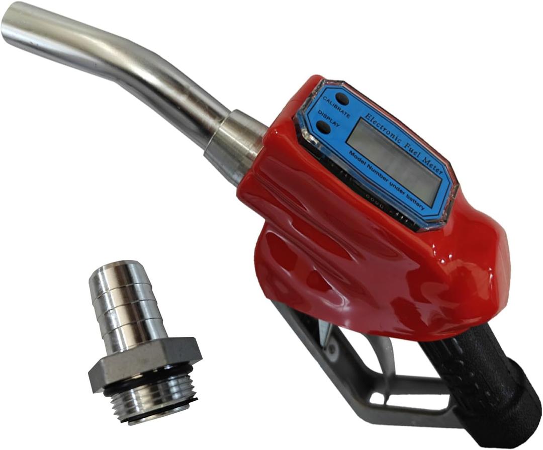 1" NPT Automatic Fuel Nozzle with Digital Flow Meter Auto Shut-Off Fuel Nozzle High Flow Car Fuel Filling Nozzle Used for diesel gasoline kerosen (Red, 1 Inch)