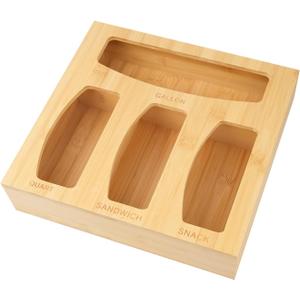 Plastic Bag Organizer, Bamboo Food Storage Bags Container Organizer for Drawer, Baggie Bags Storage for Drawer Compatible Sandwich Variety Size Bags