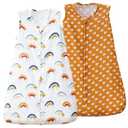 david's kids Muslin Cotton Baby Sleep Sack 0-6 Months, 2 Pack 100% Cotton Sleeping Bag for Summer, TOG 0.5 Baby Wearable Blankets with 2-Way Zipper, Soft Sleep Sacks for Newborn Infant, Rainbow