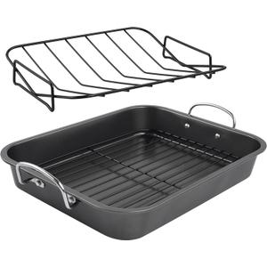 kitCom Nonstick Roasting Pan, Roaster with Rack - 16 Inch Rectangular Grill Suitable for Turkey, Roast Chicken, Ham, Dishwasher Safe (9.5QT) (16.1 x 11.61 x 3.35 inches)