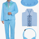 Halloween Costumes Blue Suit Orange Tuxedo Coat Hat Bow Tie 90s Halloween Cosplay Outfit Large