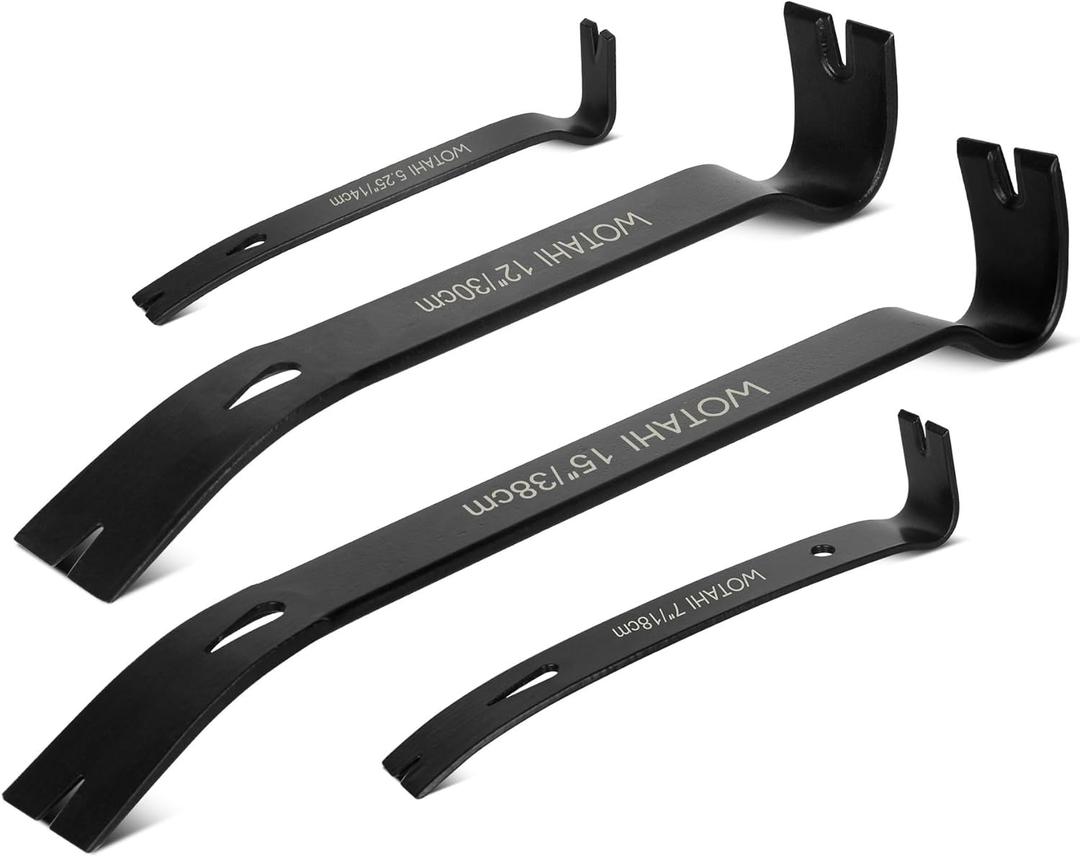 4-Piece Flat Pry Bar Set - 15",12",7",5.25" Heavy Duty Nail Puller, Utility Claw Bar, Wonder Bar, Crowbar, Mini Pry Bar, High Carbon Steel Forged Nail,baseboard and trim removal tool kit