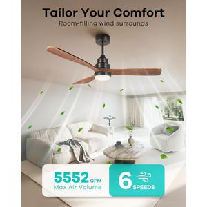 Depuley 52Inch Ceiling Fan with Light: Walnut 3 Blade Outdoor Fans for Patios  Dimmable Indoor Fan with Remote APP Control Ultra Quiet DC Motor Reversible 6 Speed Timer