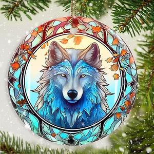 Dodosky Wolf Christmas Ornament - Ceramic Wolf Ornaments for Christmas Tree Gifts - Animal Lovers Keepsake