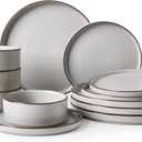 Famiware Nebula Ridge Stoneware Dinnerware Sets, Plates and Bowls Sets, Dishes Set, Microwave and Dishwasher Safe Kitchen Plates, Light Gray