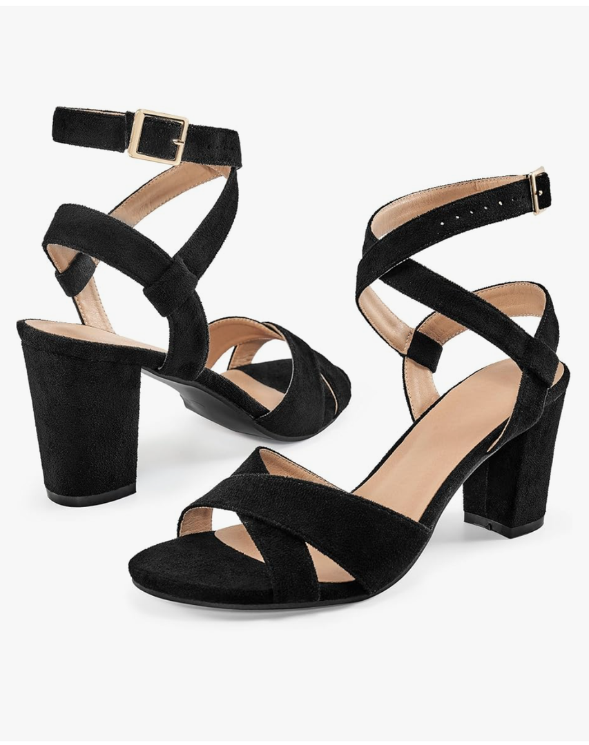 Aomigoct Strappy Heels for Women Wedding: Comfortable Chunky Heel Sandals for Party - Ladies Open Toe Heels Shoes, Size:8