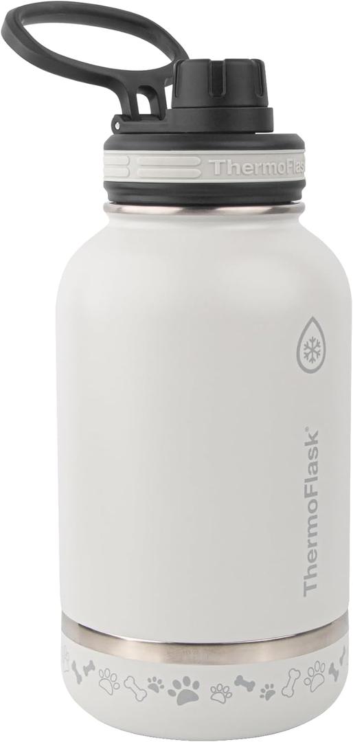 ThermoFlask Pet Bottle - Stainless Steel, Insulated Water Bottle for Dogs & Cats - Features Built-in Water Bowl & Double-Wall Insulation - Keeps Water Cool up to 24 Hours - 32 oz