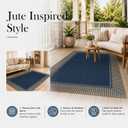 Moynesa Easy Jute Outdoor 8x10 Rug, Blue Striped Border Washable Indoor Outdoor Patio Area Rugs, Farmhouse Neutral Non Slip Carpets for Living Room Bedroom Backyard Home Decor