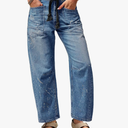 Cicy Bell Womens Baggy Barrel Horseshoe Jeans Wide Leg Drawstring Vintage Denim Pants with Front Pockets Large