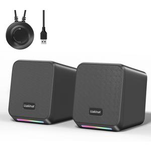 Uakinat Computer Speakers,with 7 Colorful RGB Lights, Headphone Jack, Enhanced Bass and Volume Control, PC Speakers USB Powered Gaming Speakers for Laptop Monitor PC Tablet Phone, Black