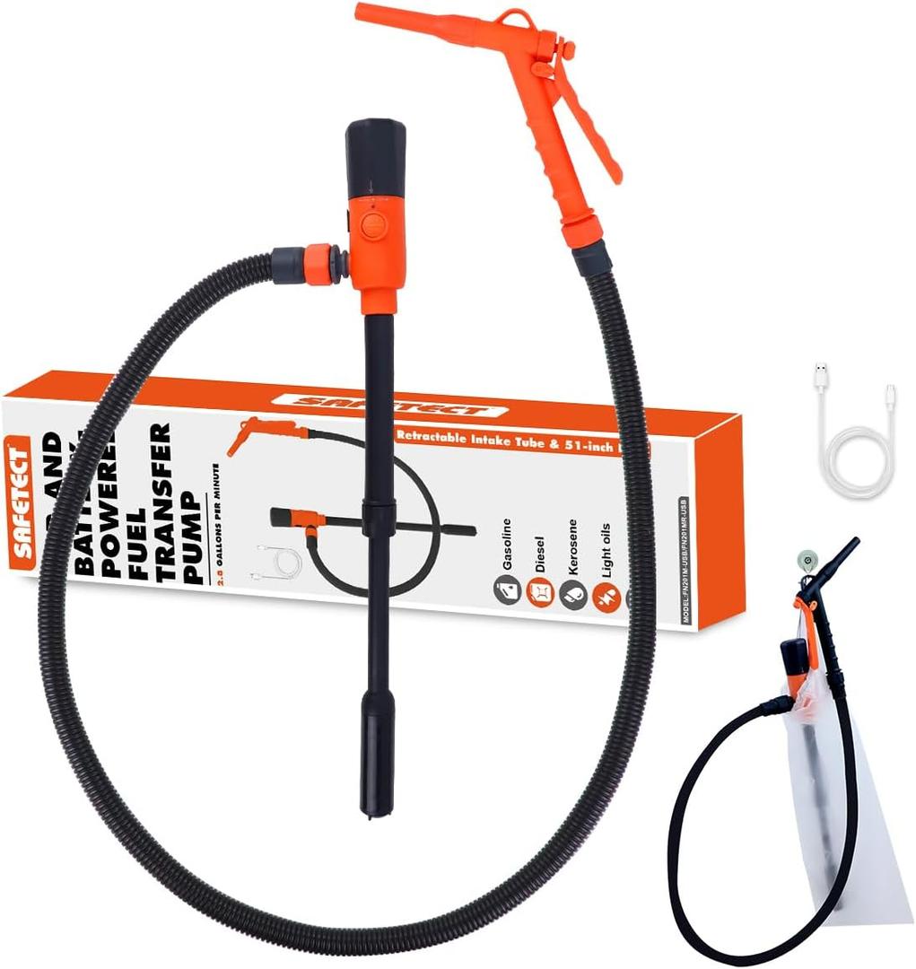 Siphon Pump for Gasoline, Fuel Transfer Pump Powered By USB Charging or AA Battery, 2.8 GPM Gas Can Pump, Telescoping Gas Can Pump Battery Operated, 51" Transfer Hose, Leak-proof, Manual Siphon Pump