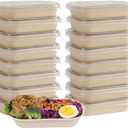 17 oz Disposable salad bowls with lids, Sugarcane Fiber Paper Bowls take away Bagasse food containers meal prep deli container 50 Pack (17oz, With Lids)