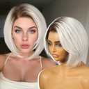 KOME Ombre Platinum Blonde Synthetic Lace Front Wig,Side Part Short Straight Glueless Bob Wig for White Women Daily Use 10IN (#TT6/1001GS)