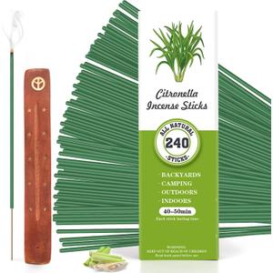 Citronella Incense Sticks, 240 Count Lemongrass Insens Sticks with Insens Holder for Home Indoors Outdoor Garden Patio Camping