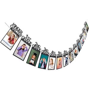 Graduation Photo Banner for Party Decoration, Including Kindergarten to 12th Grade Picture Banner Middle High School College Graduation Party Supplies (Black(4x6''))